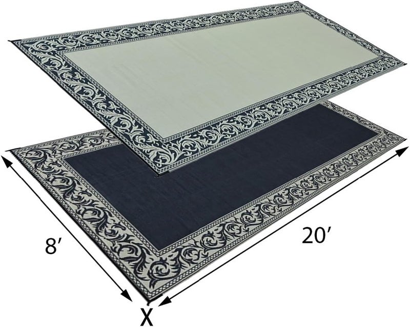 Stylish Camping Ming's Mark RC1 Reversible Classical Patio Mat - 8' x 20', Black/Beige - Image 2